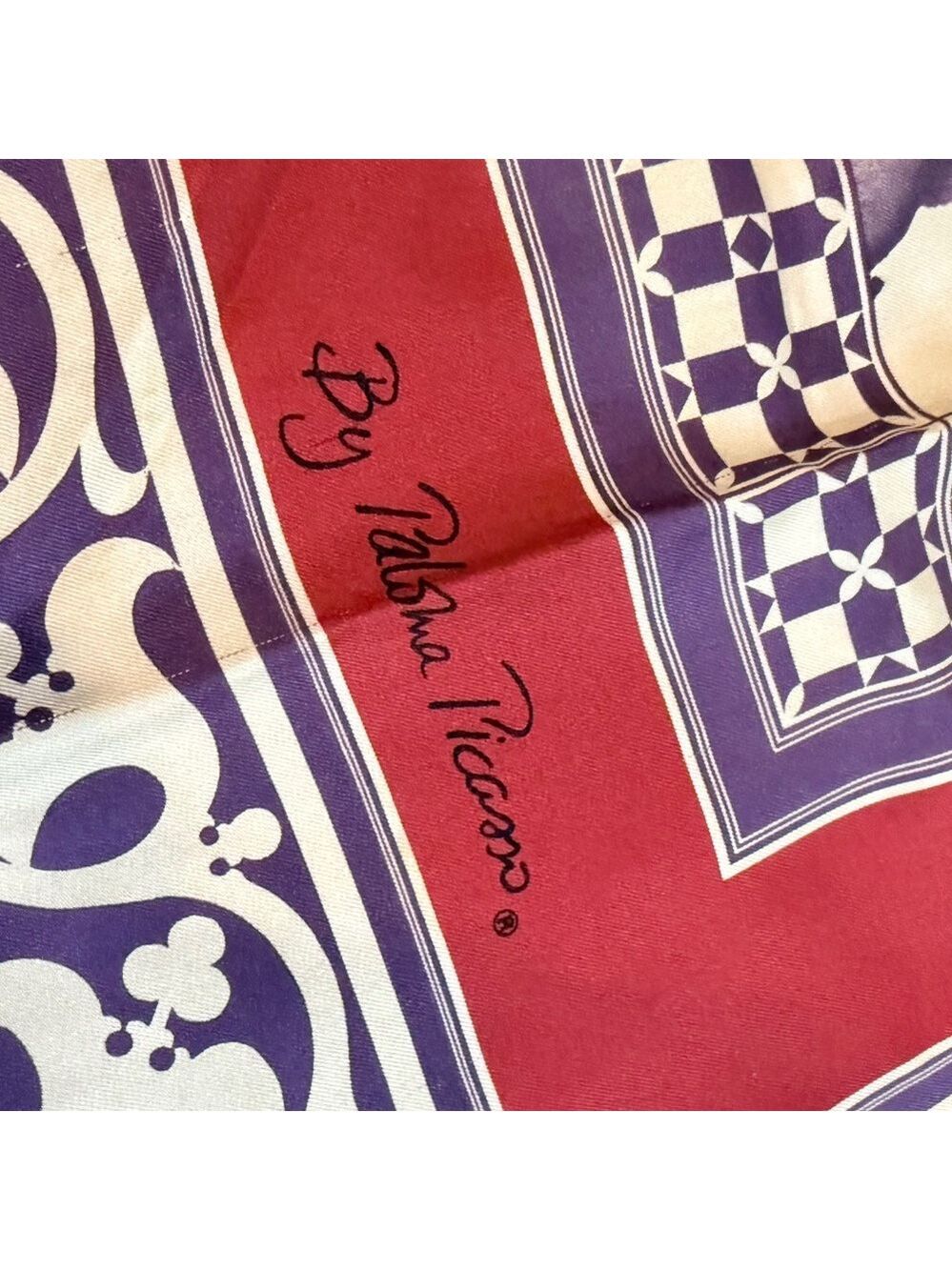 Floral 2# Red and Purple Silk Scarf by Paloma Picasso